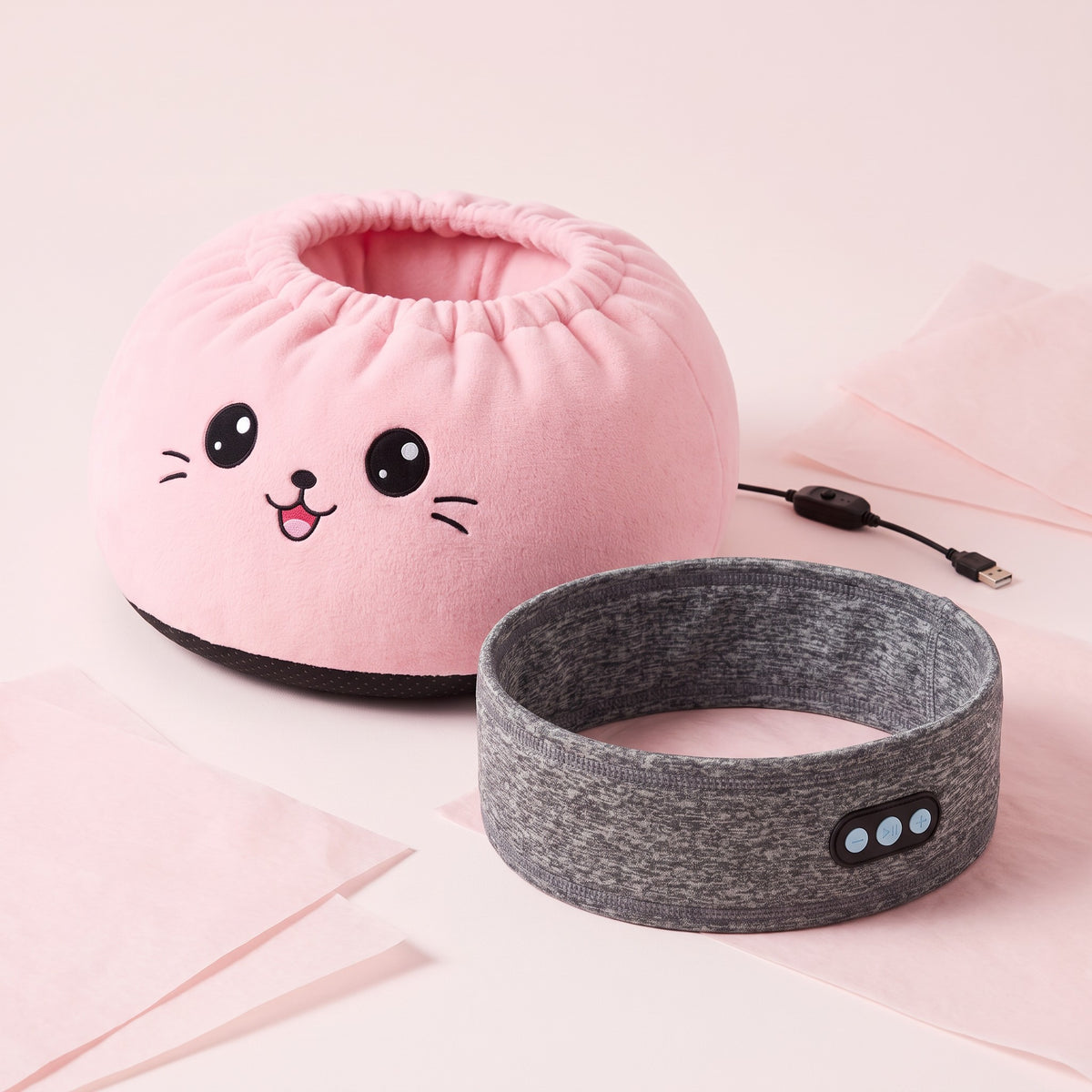 The Long Day Kit: Dreamband in Heather Gray and Paw Warmer in Pink Smiley