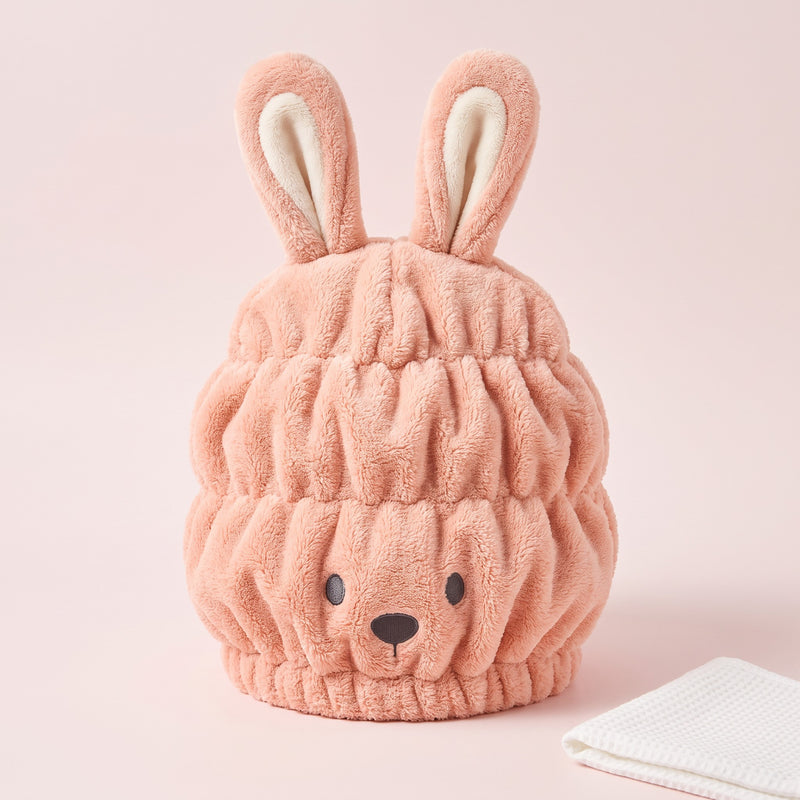 Snugglet Hair Hug in Blush Pink, bunny ear hair drying towel cap