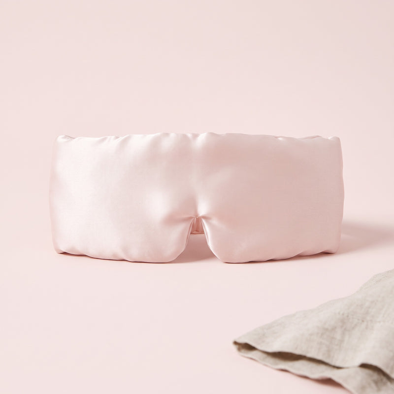 Snugglet Hush Mask in Blush Pink, wide wraparound sleep mask with built-in ear covers
