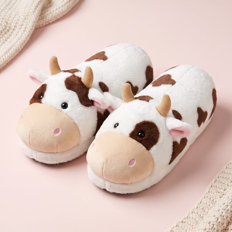 Snugglet Moo Slippers in Brown Spots, plush cow house slippers