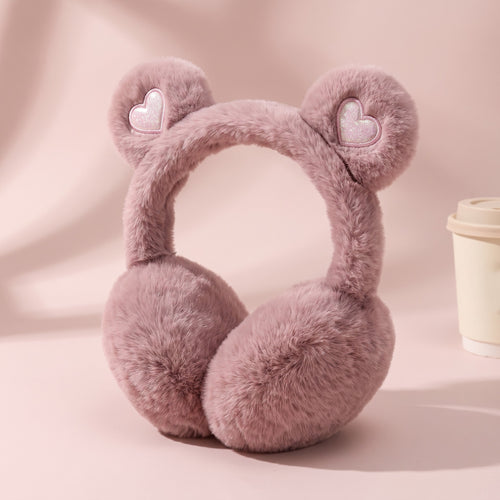 Snugglet Bear Muffs in Dusty Rose, plush bear-ear earmuffs