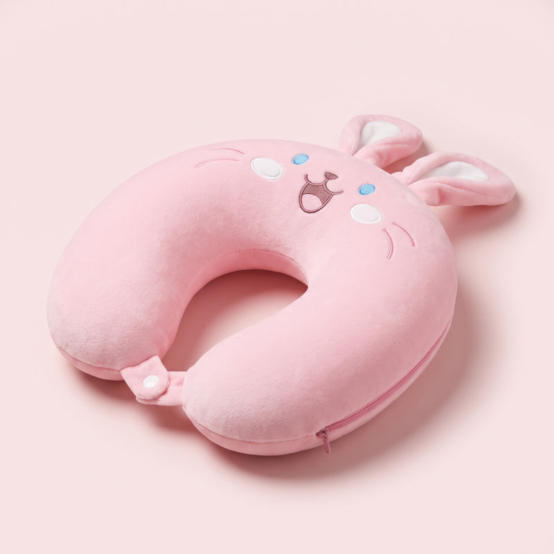 Snugglet Flight Bunny in Pink, memory foam travel neck pillow