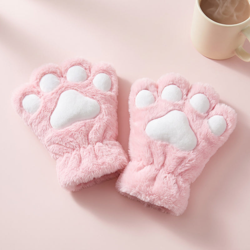 Snugglet Paw Gloves in Pink, fluffy fingerless cat paw gloves