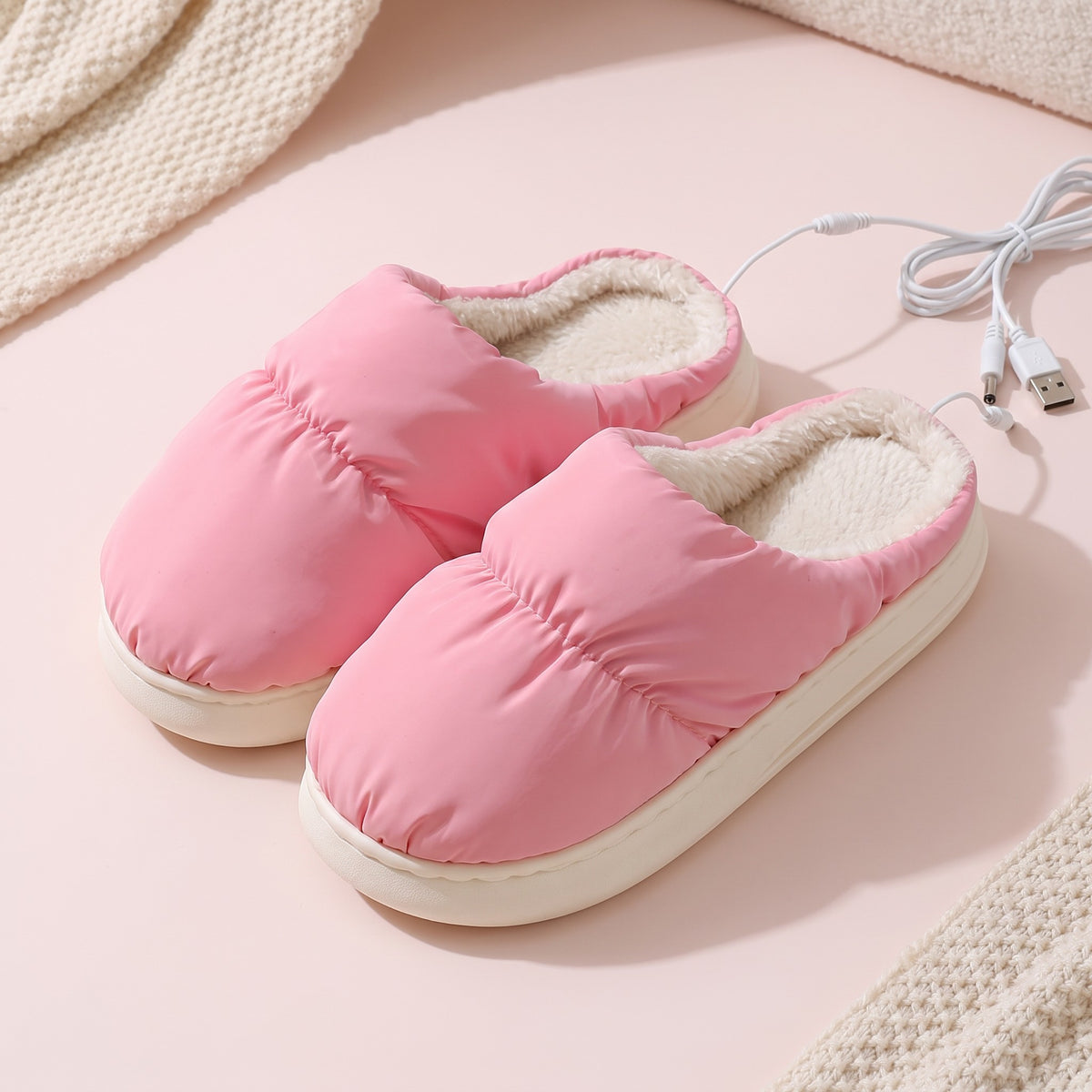 Snugglet Toasty Toes in Pink, USB heated puffy slippers