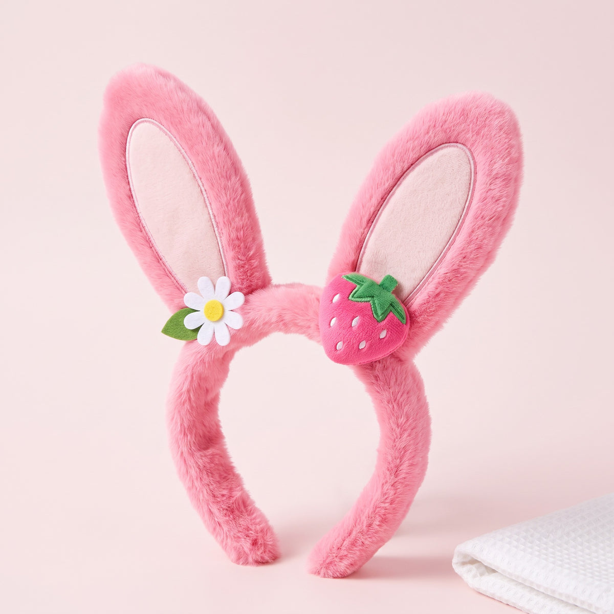 Snugglet Spa Band in Pink, plush bunny-ear spa headband