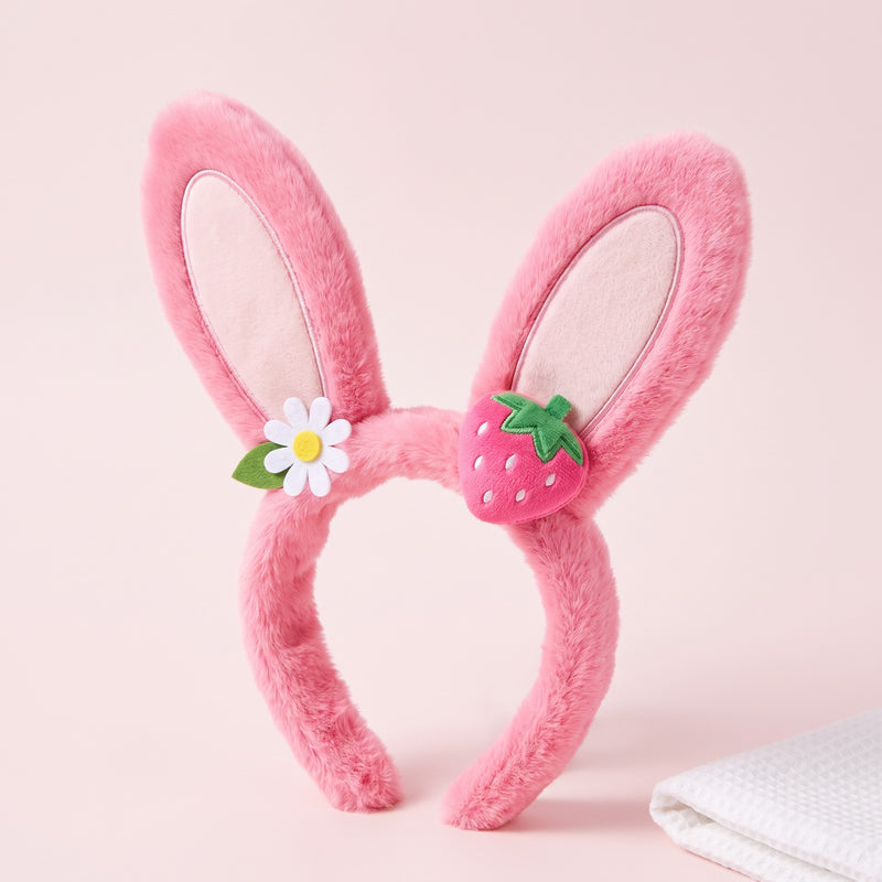 Snugglet Spa Band in Pink, plush bunny-ear spa headband