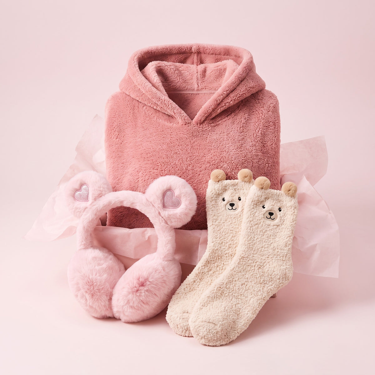 The Snow Day Kit: Hug Hoodie, Pink Bear Muffs and Bear Socks