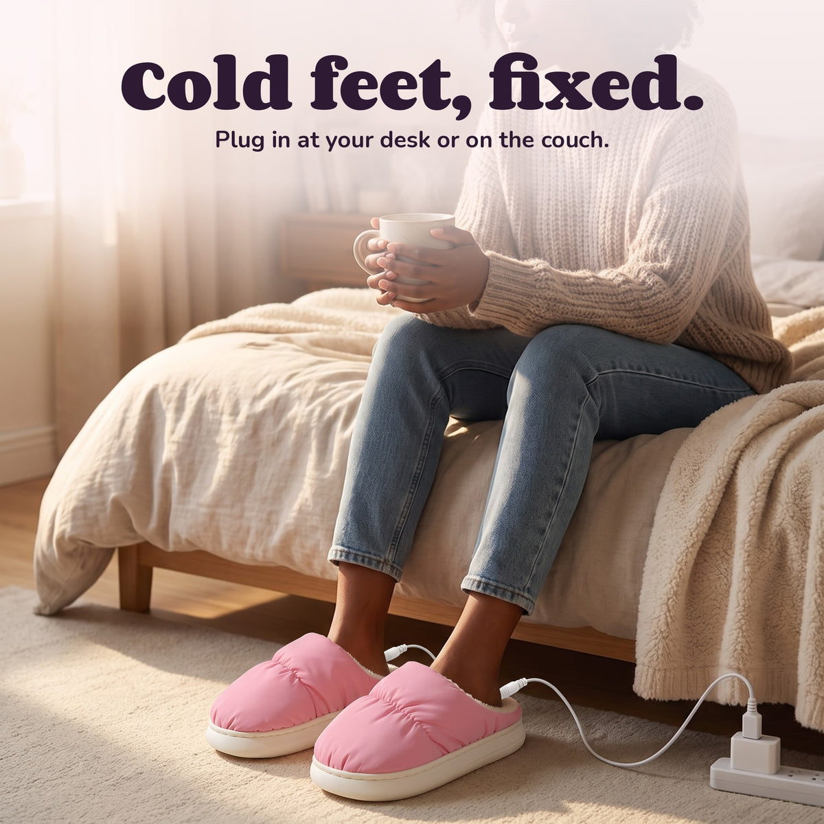 Woman using the Snugglet Toasty Toes – Cold feet, fixed.