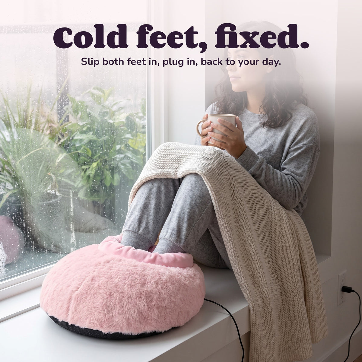 Woman using the Snugglet Paw Warmer – Cold feet, fixed.