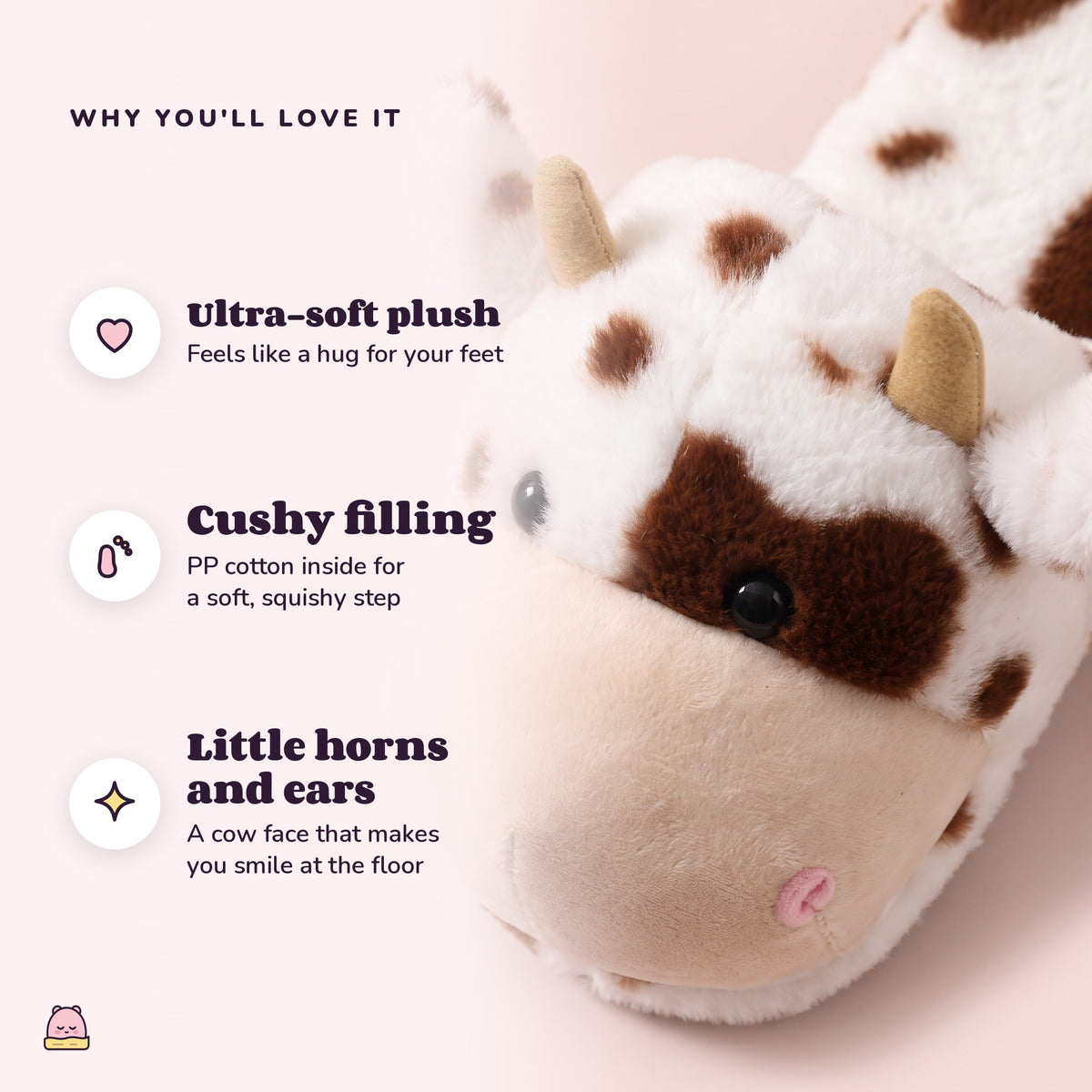 Snugglet Moo Slippers: Ultra-soft plush; Cushy filling; Little horns and ears