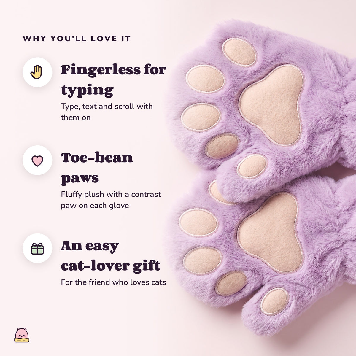Snugglet Paw Gloves: Fingerless for typing; Toe-bean paws; An easy cat-lover gift