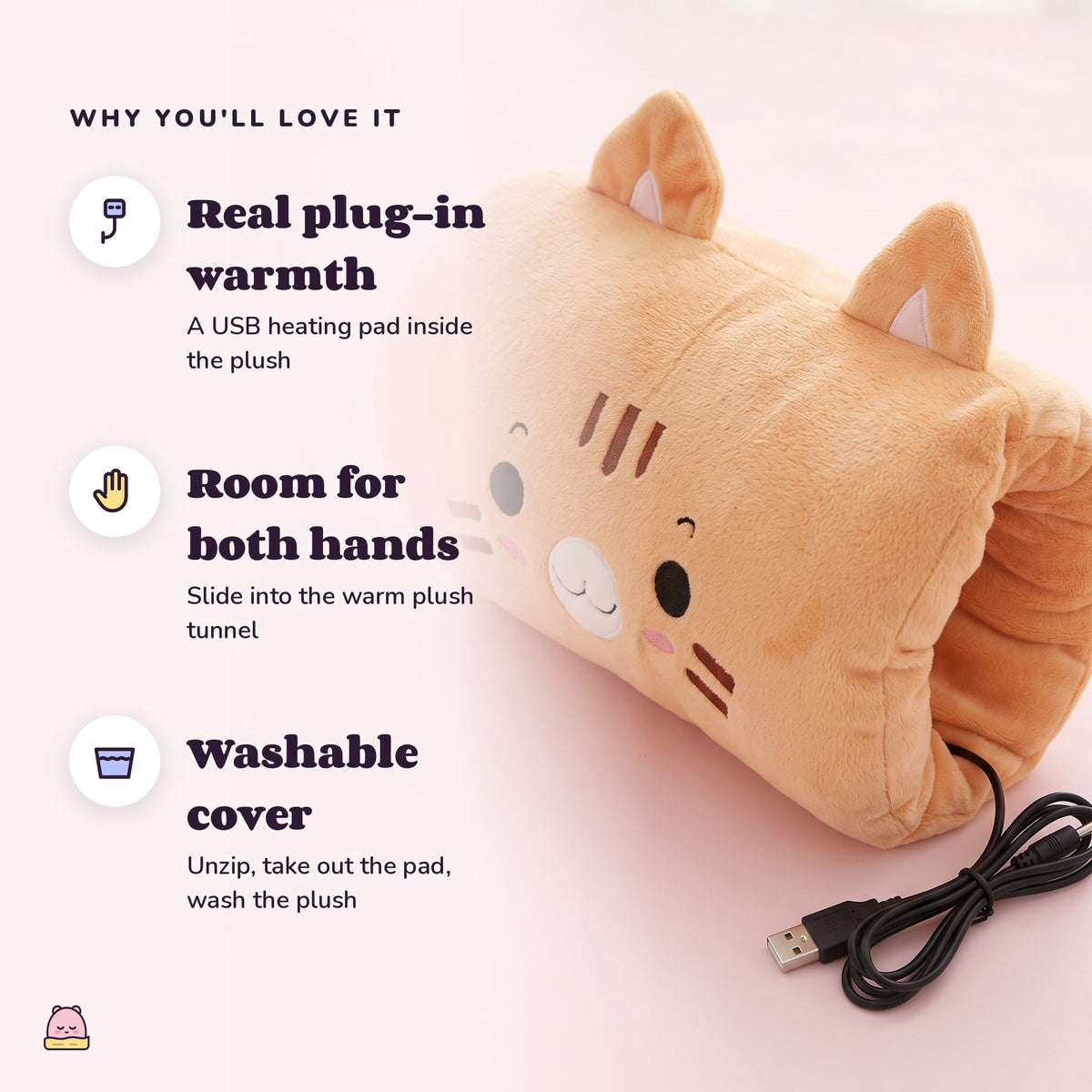Snugglet Nap Buddy: Real plug-in warmth; Room for both hands; Washable cover