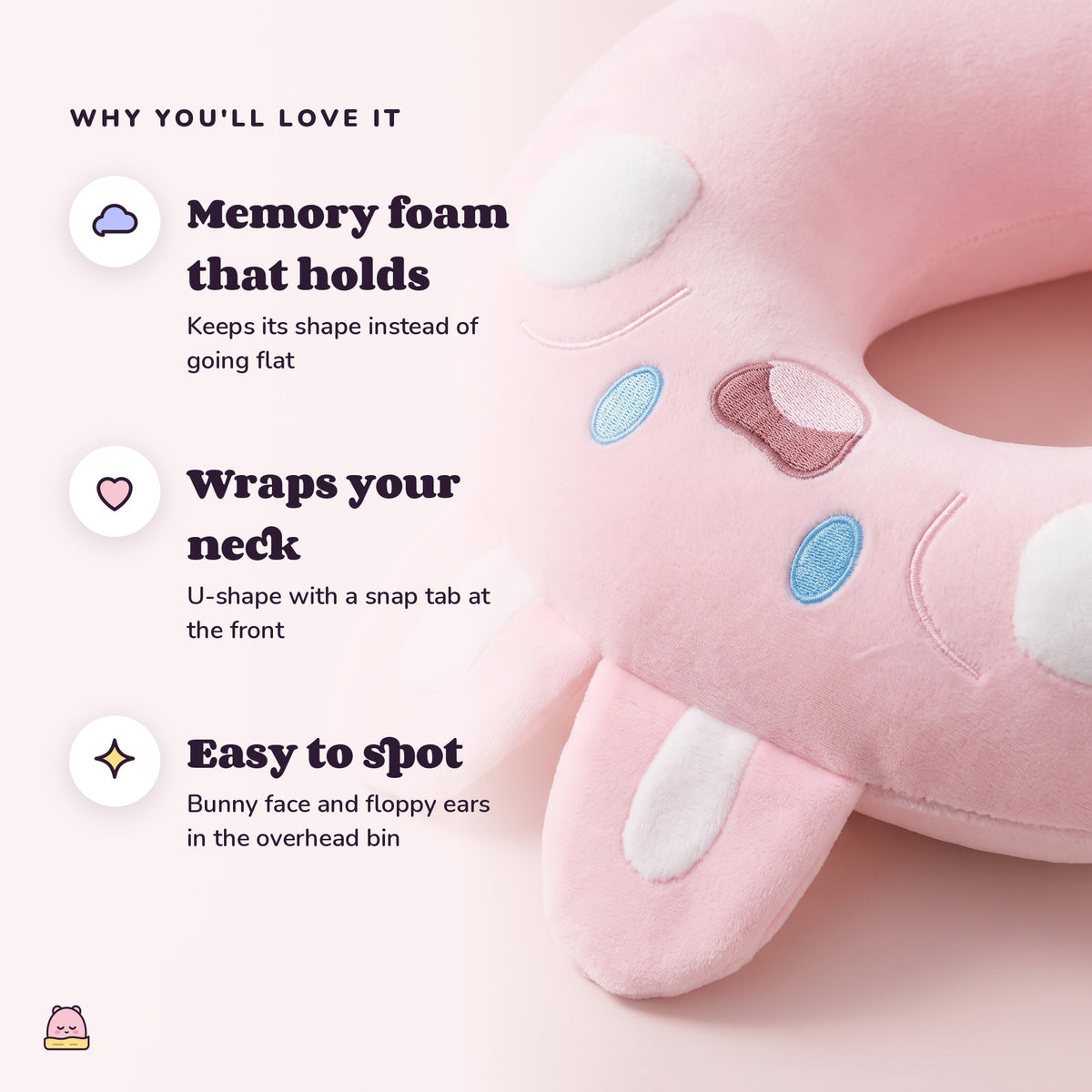 Snugglet Flight Bunny: Memory foam that holds; Wraps your neck; Easy to spot
