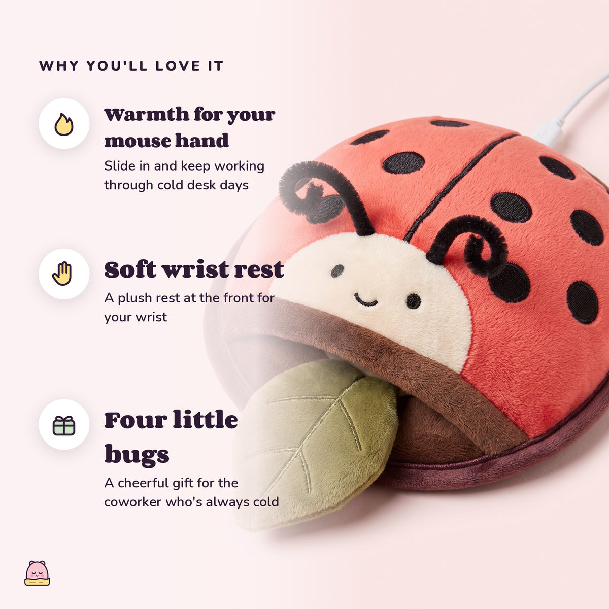 Snugglet Bug Muff: Warmth for your mouse hand; Soft wrist rest; Four little bugs