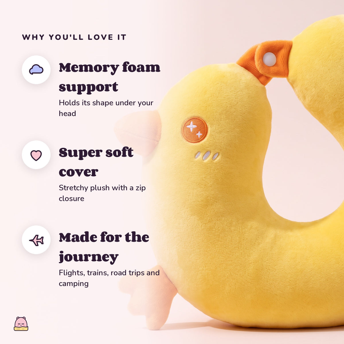 Snugglet Flight Chick: Memory foam support; Super soft cover; Made for the journey