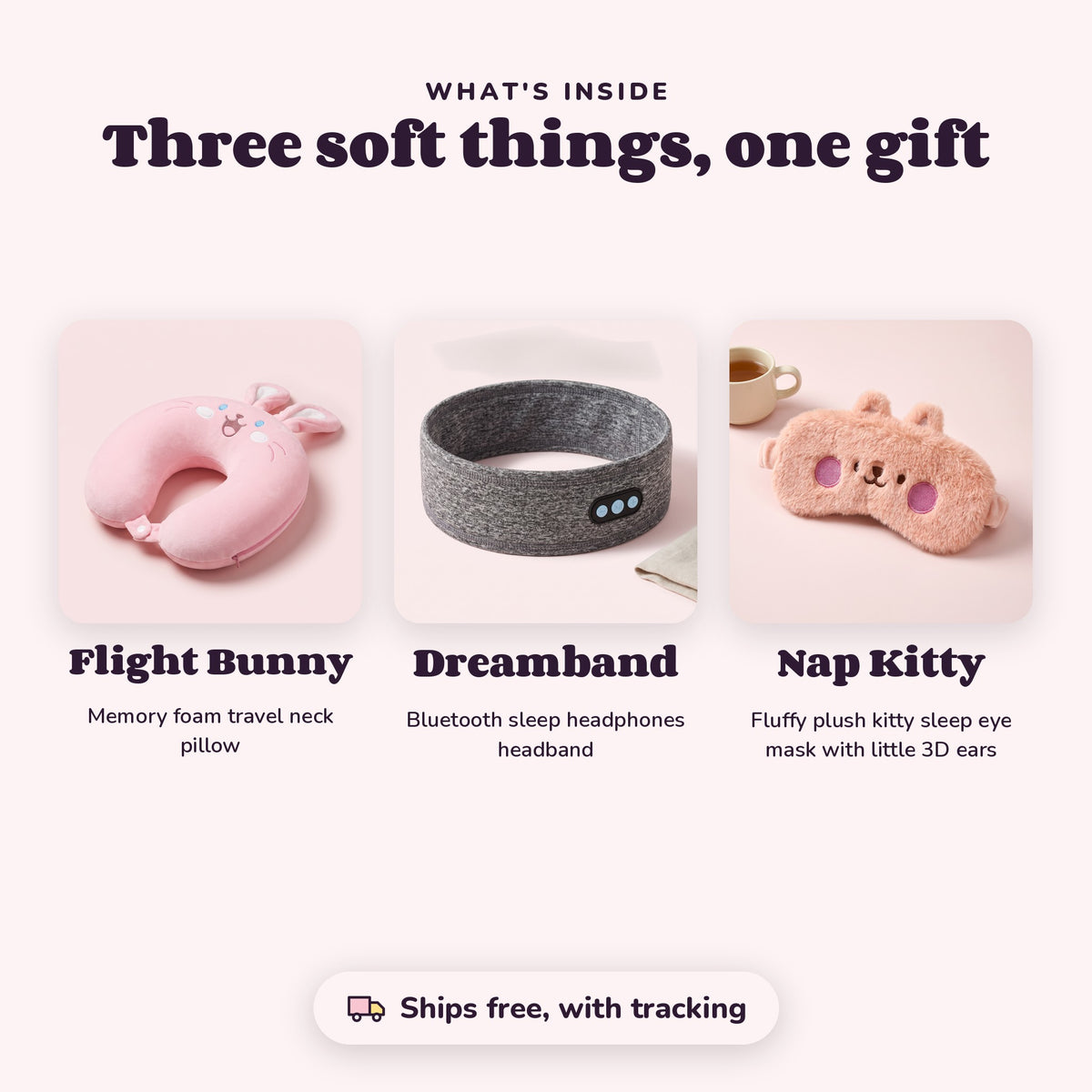 Inside The Red-Eye Kit: Flight Bunny, Dreamband, Nap Kitty