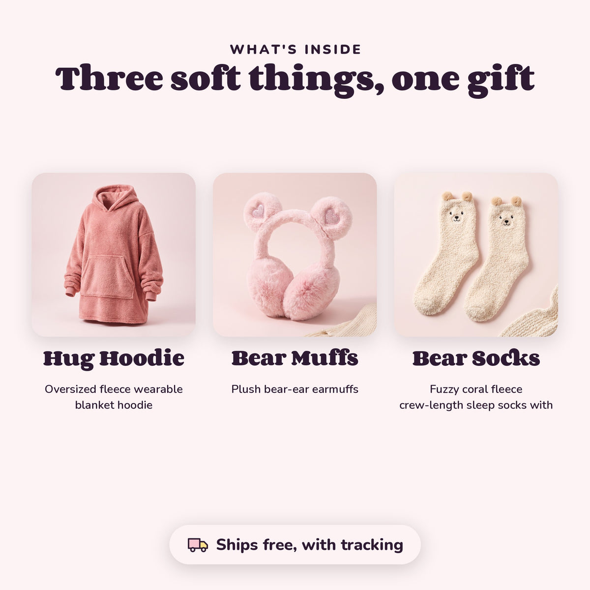 Inside The Snow Day Kit: Hug Hoodie, Bear Muffs, Bear Socks