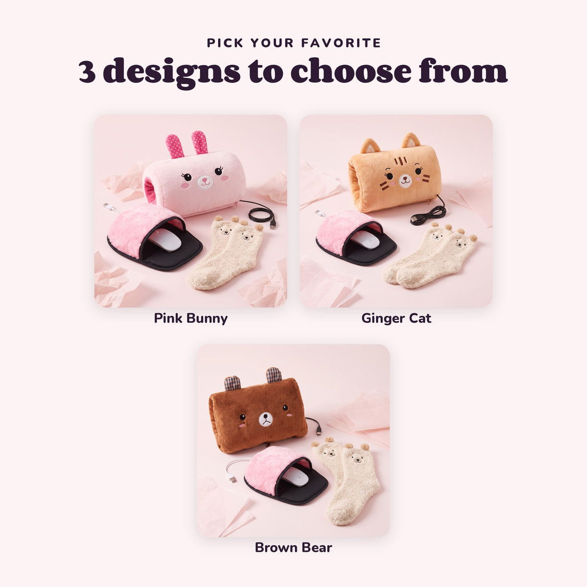 The Desk Day Kit with a Pink Bunny, Ginger Cat or Brown Bear Nap Buddy