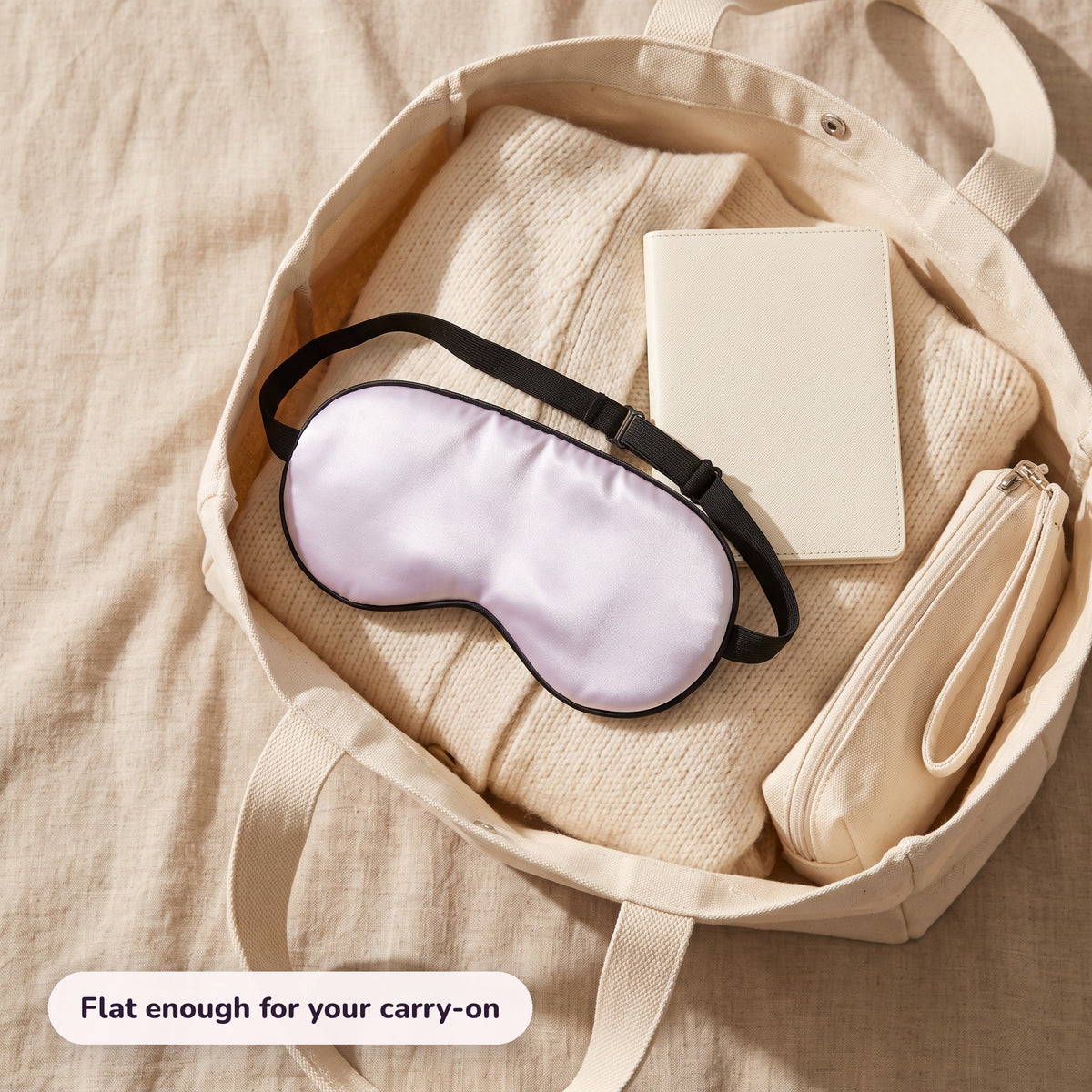 Snugglet Silky Mask in use – Flat enough for your carry-on