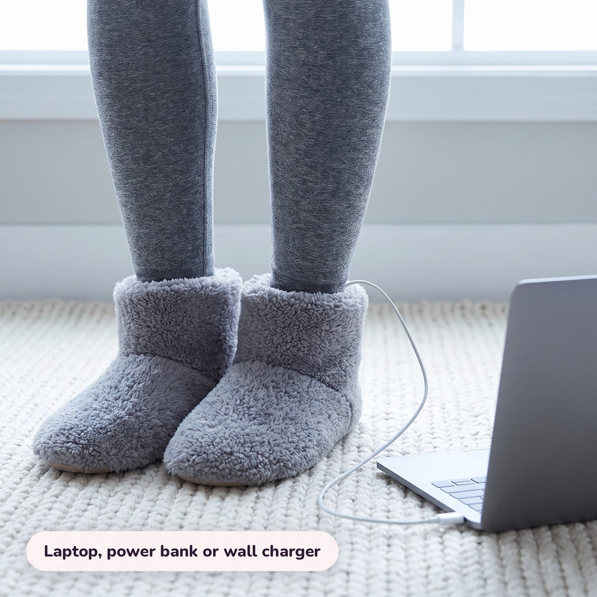 Snugglet Toe Toasters in use – Laptop, power bank or wall charger