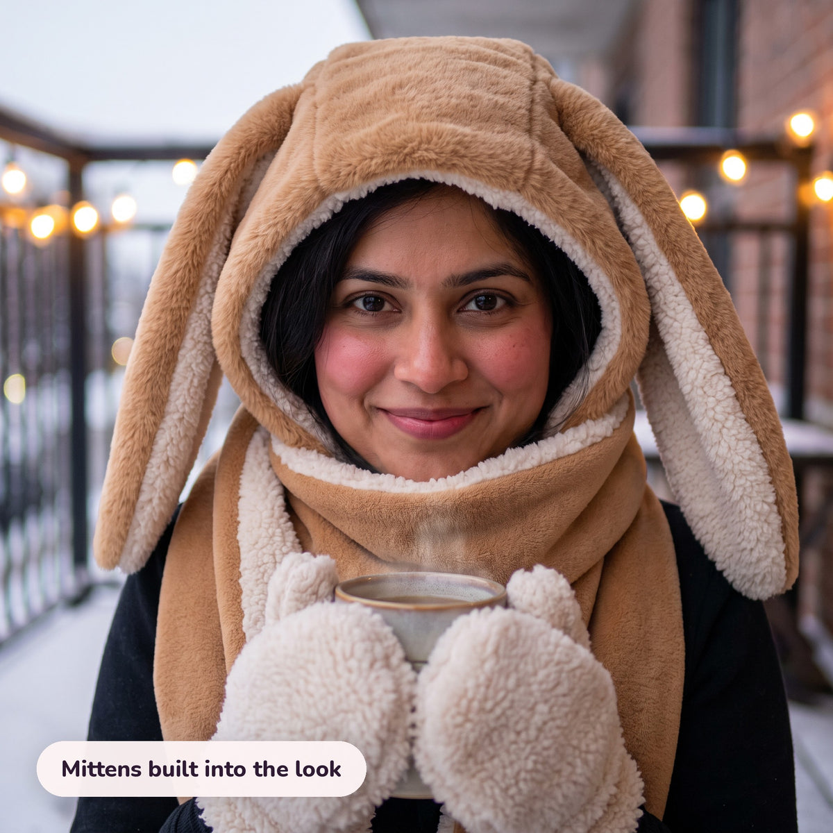 Snugglet Bunny Set in use – Mittens built into the look