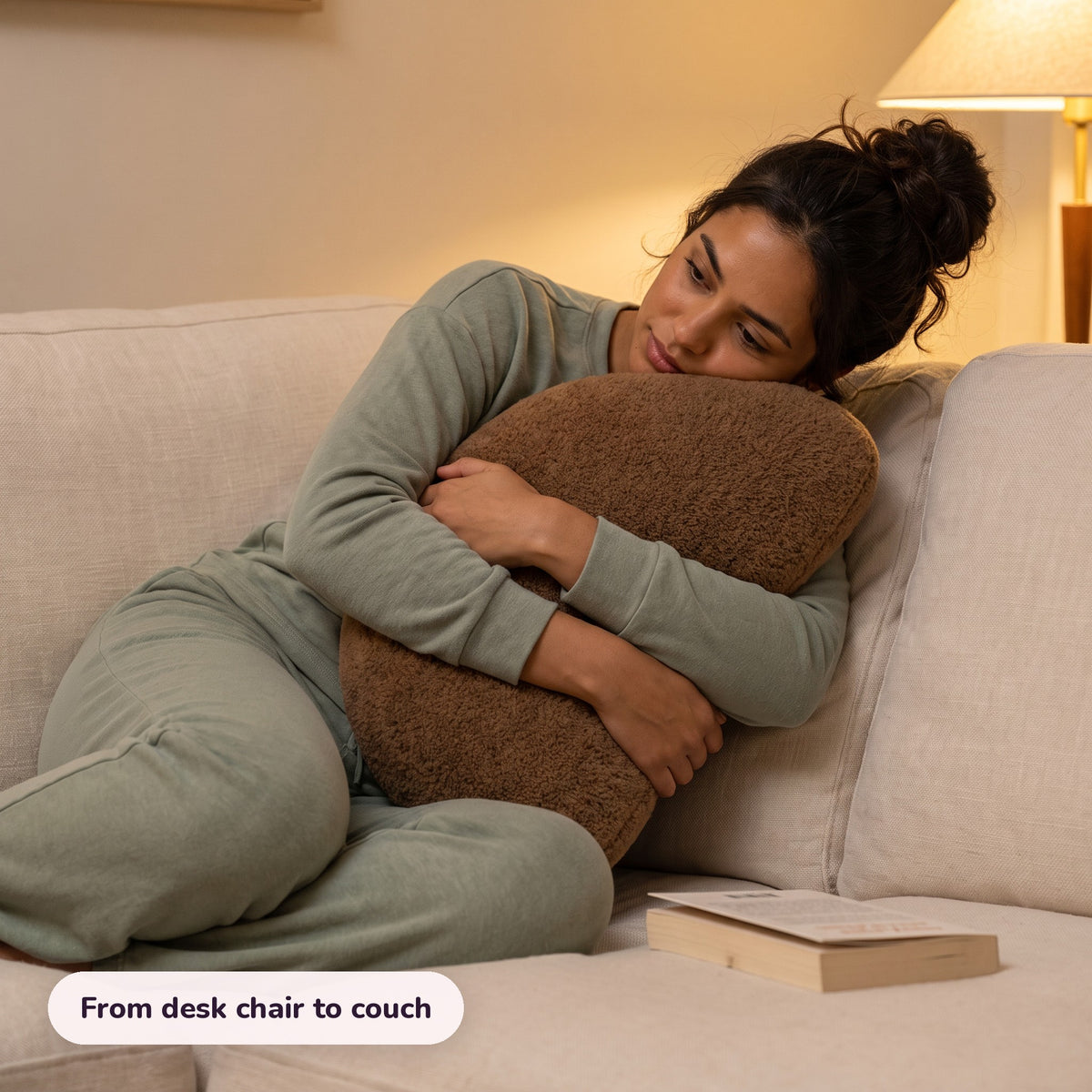 Snugglet Donut Buddy in use – From desk chair to couch