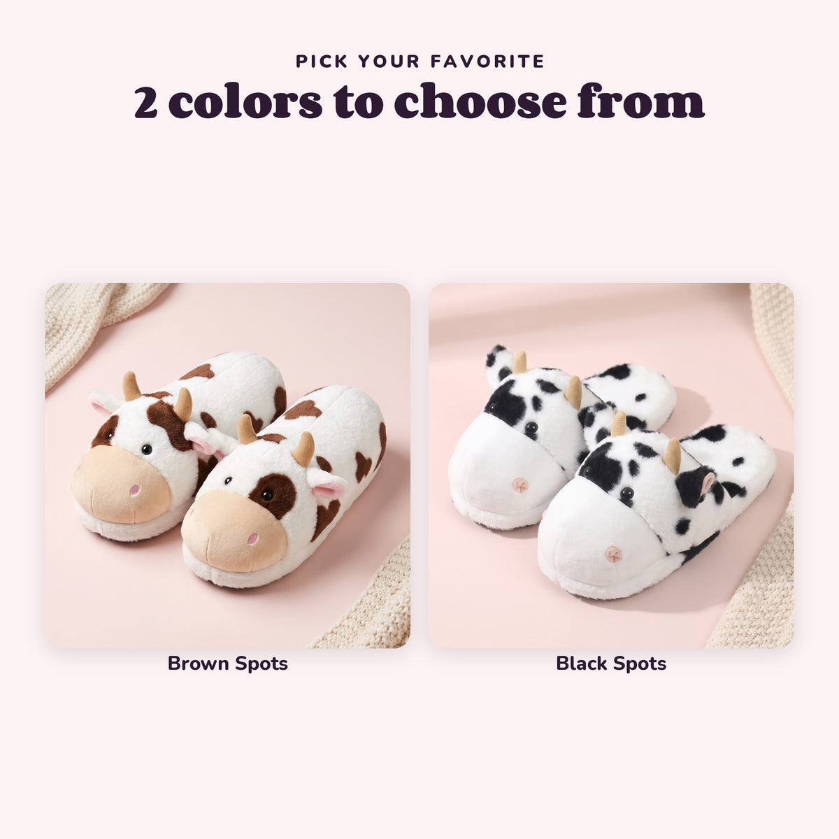 Snugglet Moo Slippers in all 2 options: Brown Spots, Black Spots