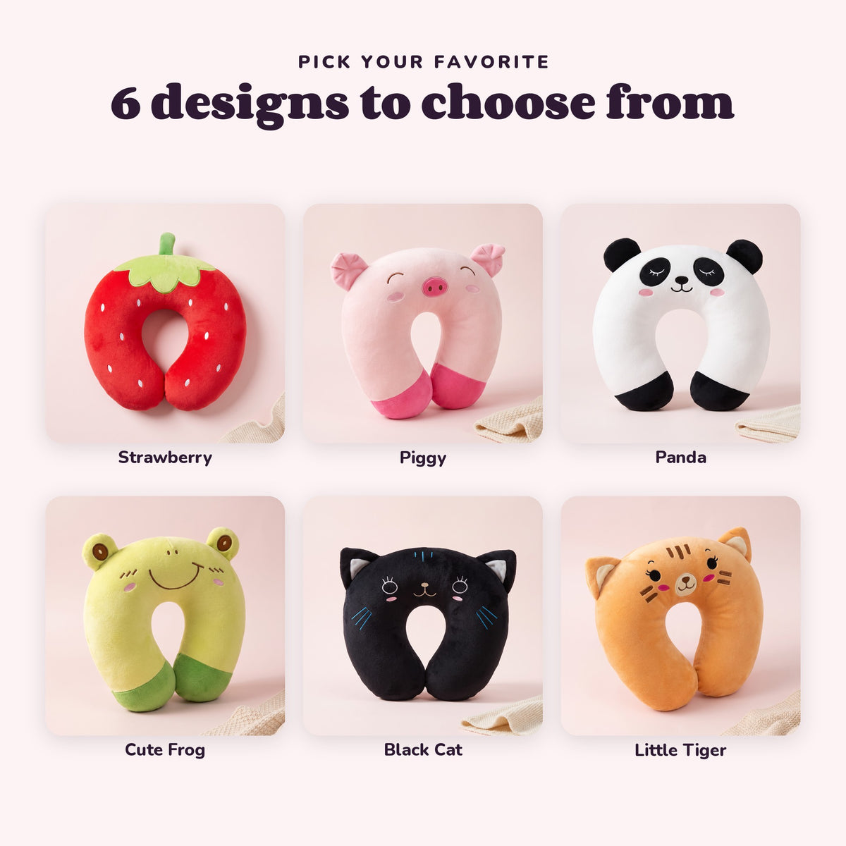 Snugglet Snooze Ring in all 6 options: Strawberry, Piggy, Panda, Cute Frog, Black Cat, Little Tiger