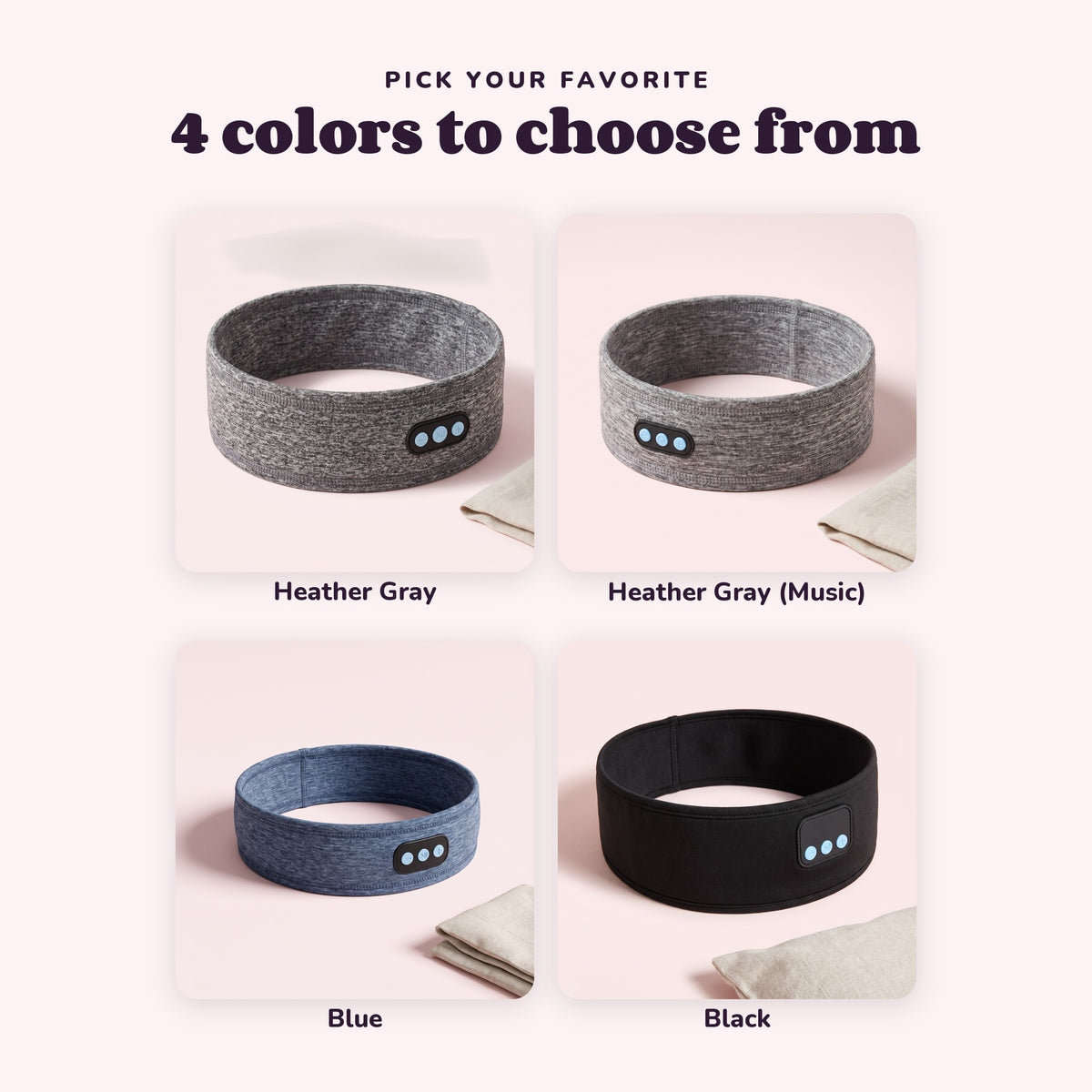 Snugglet Dreamband in all 4 options: Heather Gray, Heather Gray (Music), Blue, Black