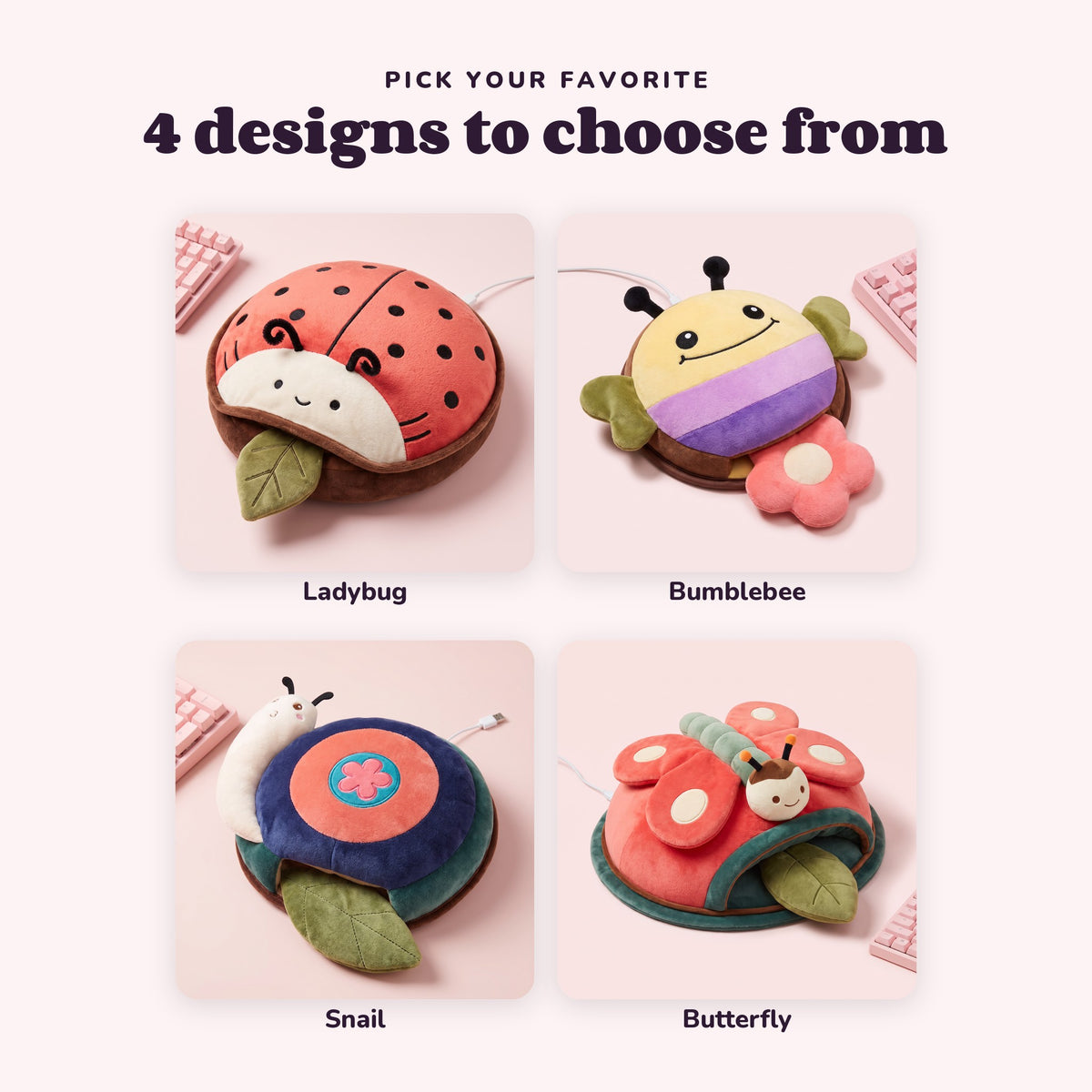 Snugglet Bug Muff in all 4 options: Ladybug, Bumblebee, Snail, Butterfly