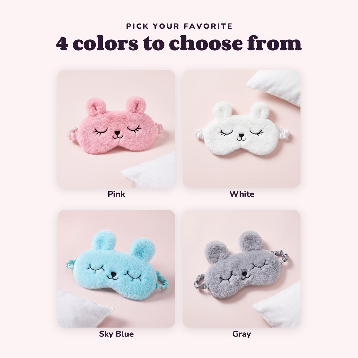Snugglet Nap Bunny in all 4 options: Pink, White, Sky Blue, Gray