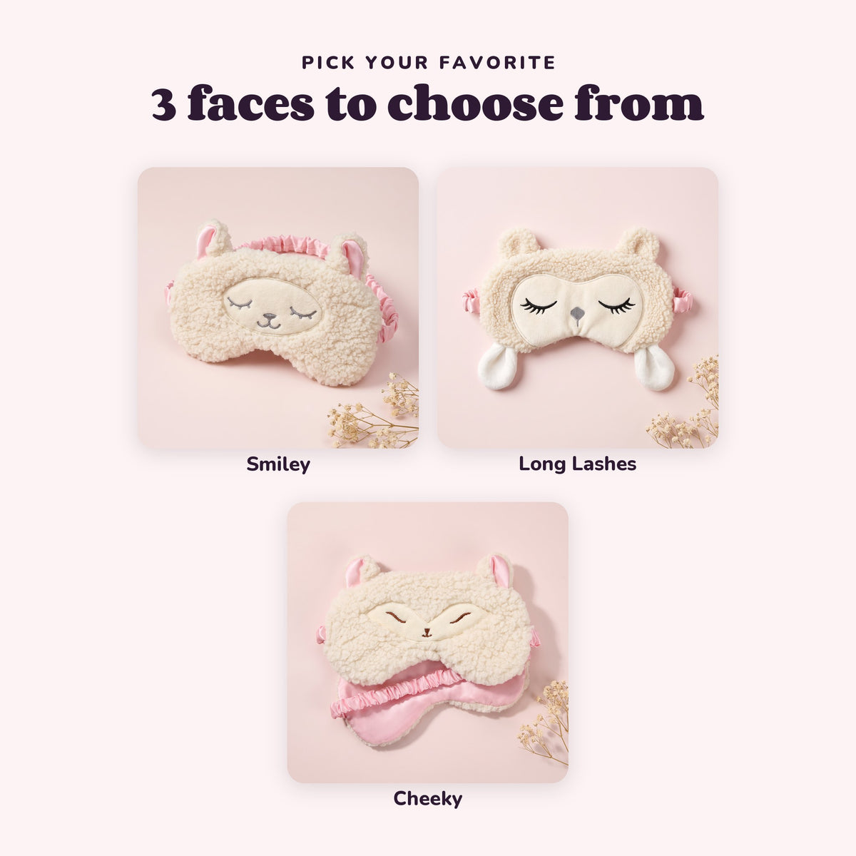 Snugglet Sleepy Sheep in all 3 faces: Smiley, Long Lashes, Cheeky