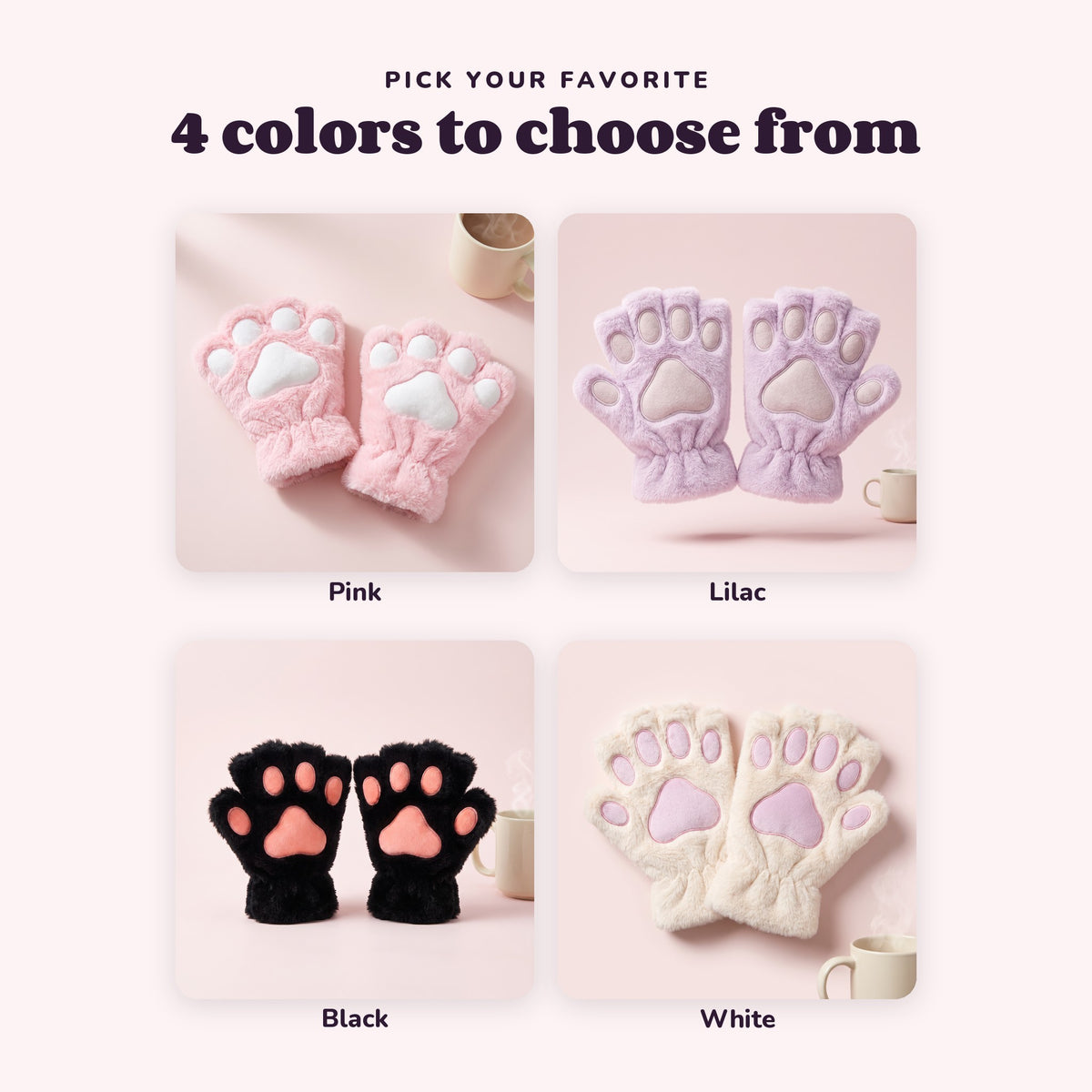 Snugglet Paw Gloves in all 4 options: Pink, Lilac, Black, White