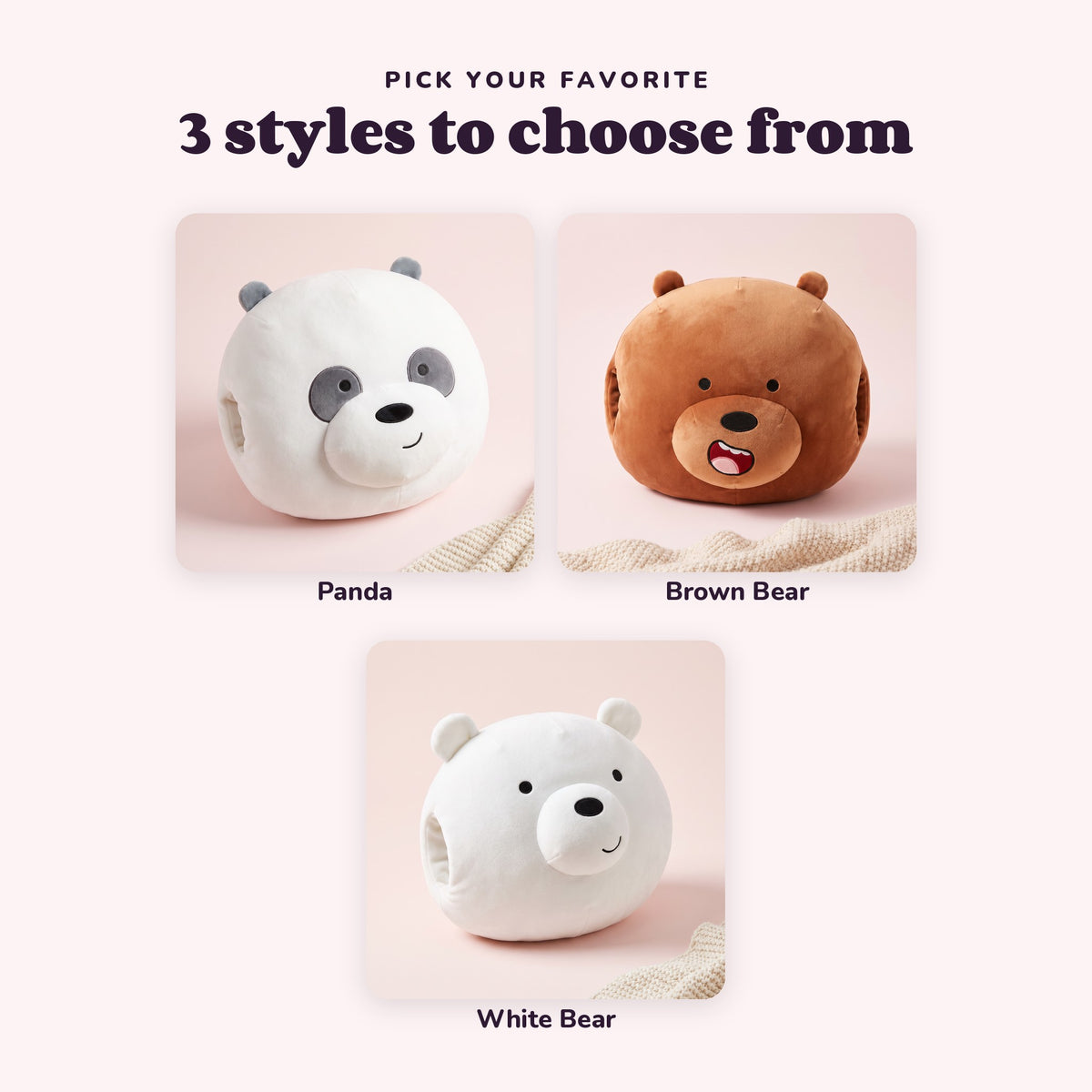 Snugglet Panda Buddy in all 3 options: Panda, Brown Bear, White Bear