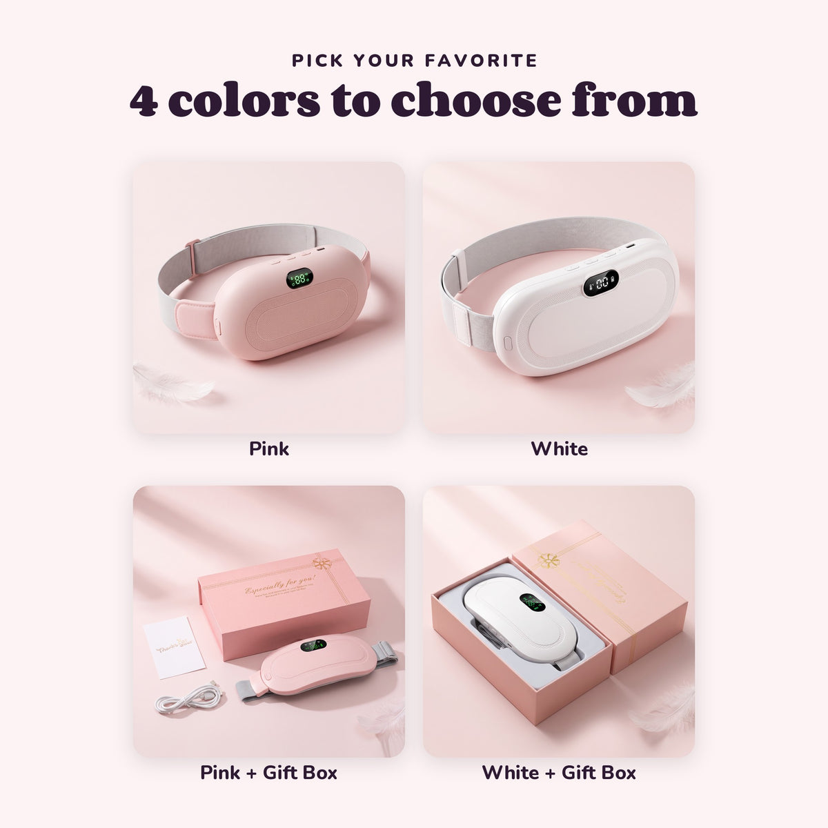 Snugglet Moon Belt in all 4 options: Pink, White, Pink + Gift Box, White + Gift Box