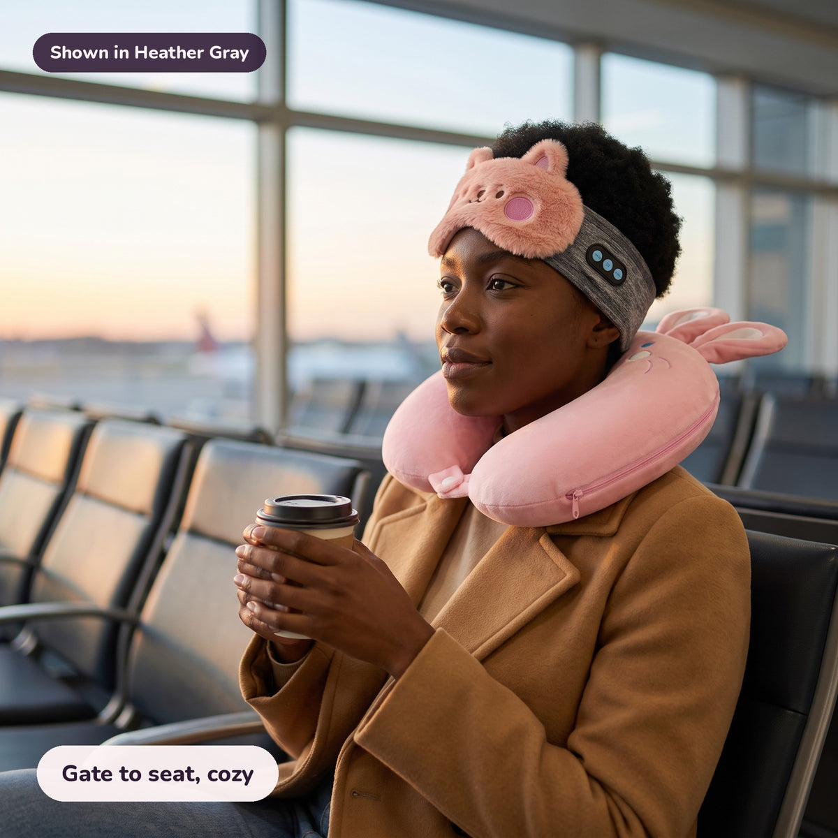 The Red-Eye Kit in Heather Gray: Gate to seat, cozy