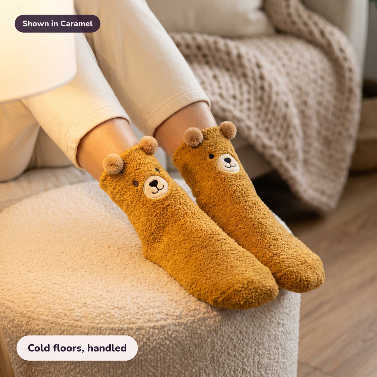 Snugglet Bear Socks in Caramel: Cold floors, handled