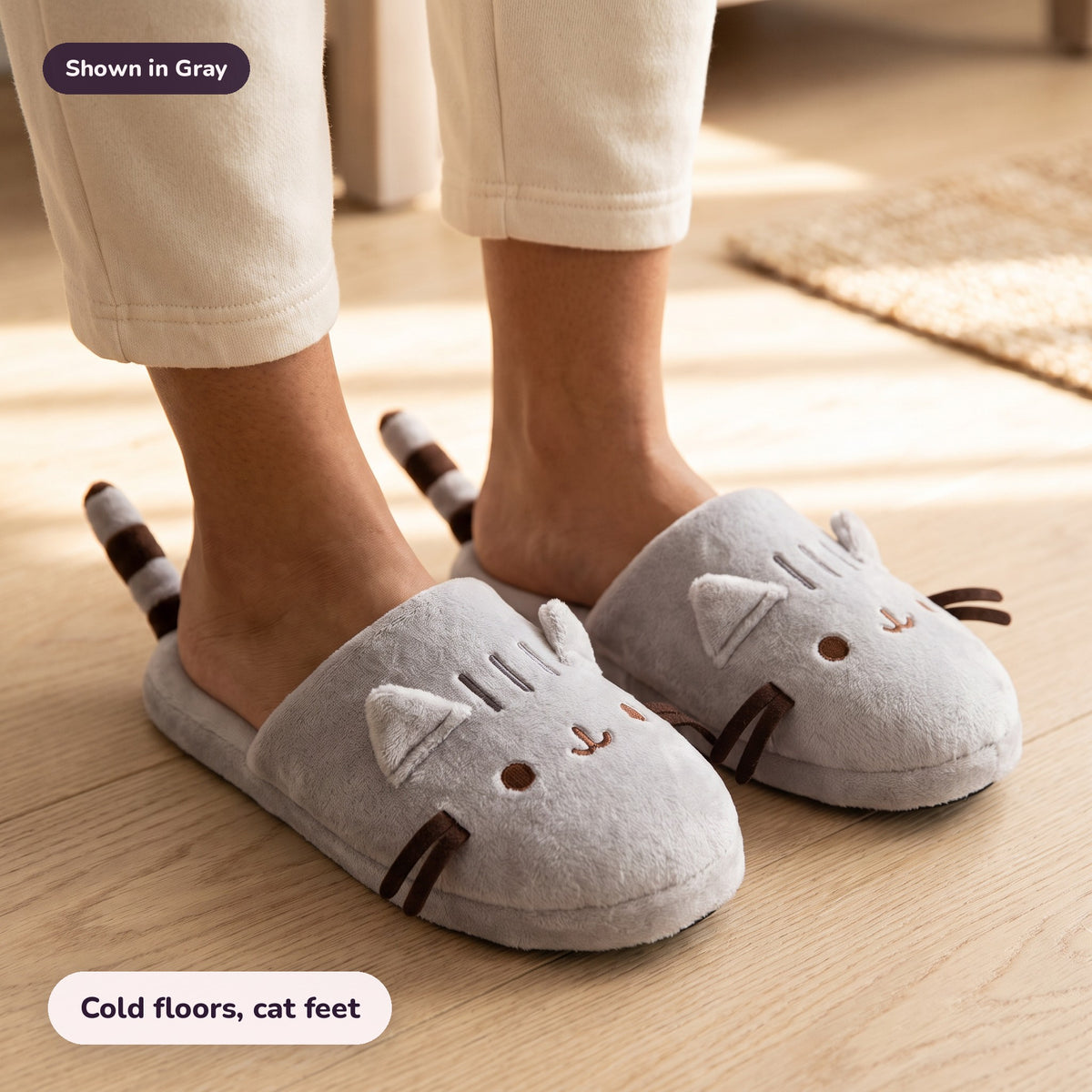 Snugglet Kitty Slippers in Gray: Cold floors, cat feet
