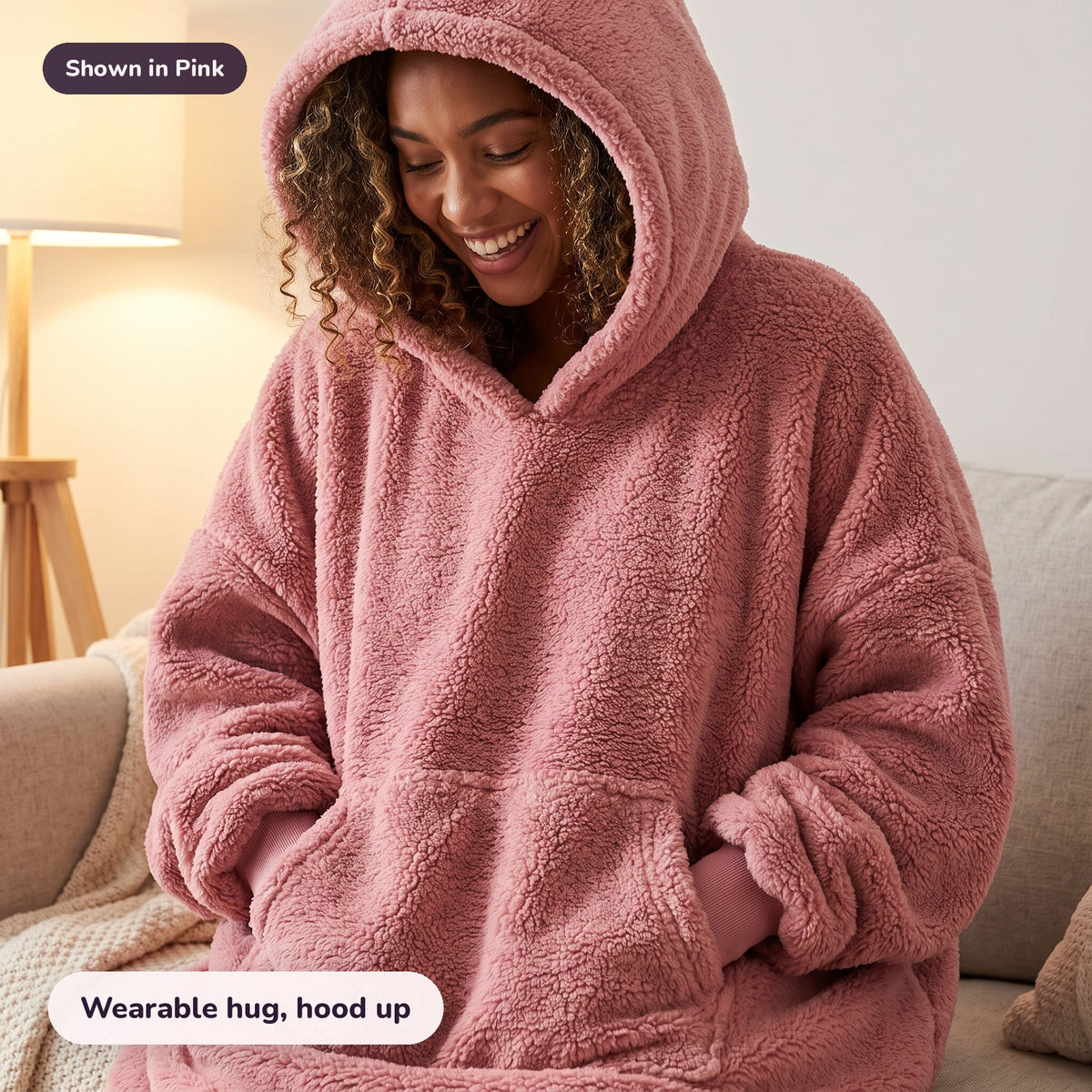 Snugglet Hug Hoodie in Pink: Wearable hug, hood up