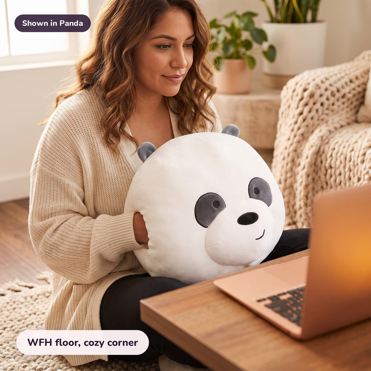 Snugglet Panda Buddy in Panda: WFH floor, cozy corner
