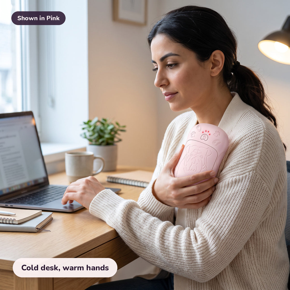 Snugglet Pup Warmer in Pink: Cold desk, warm hands