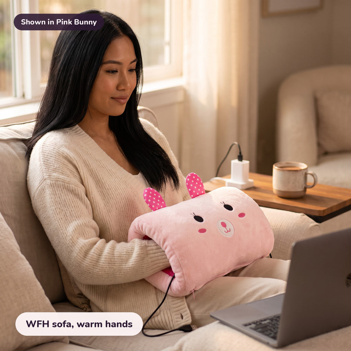 Snugglet Nap Buddy in Pink Bunny: WFH sofa, warm hands