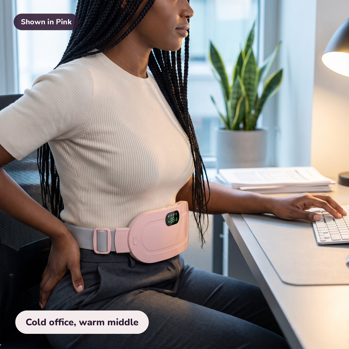 Snugglet Moon Belt in Pink: Cold office, warm middle