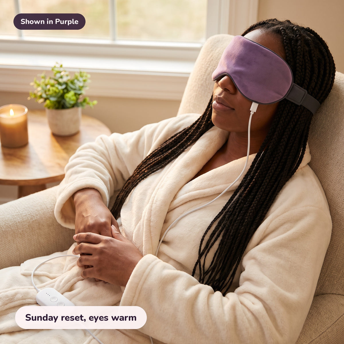 Snugglet Dusk Mask in Purple: Sunday reset, eyes warm