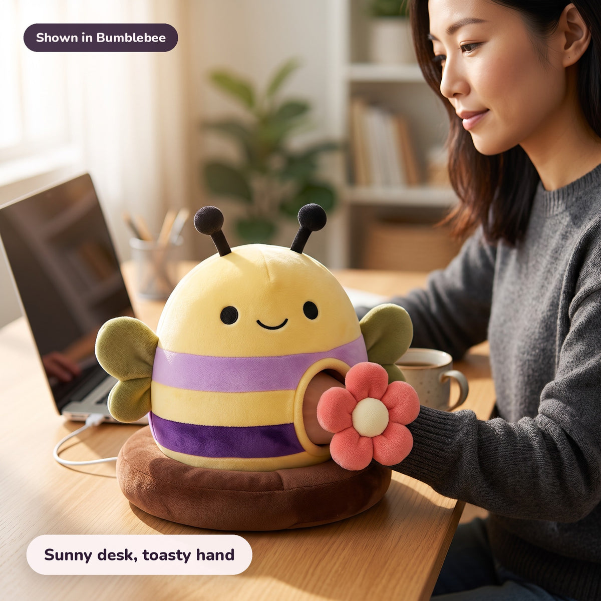 Snugglet Bug Muff in Bumblebee: Sunny desk, toasty hand