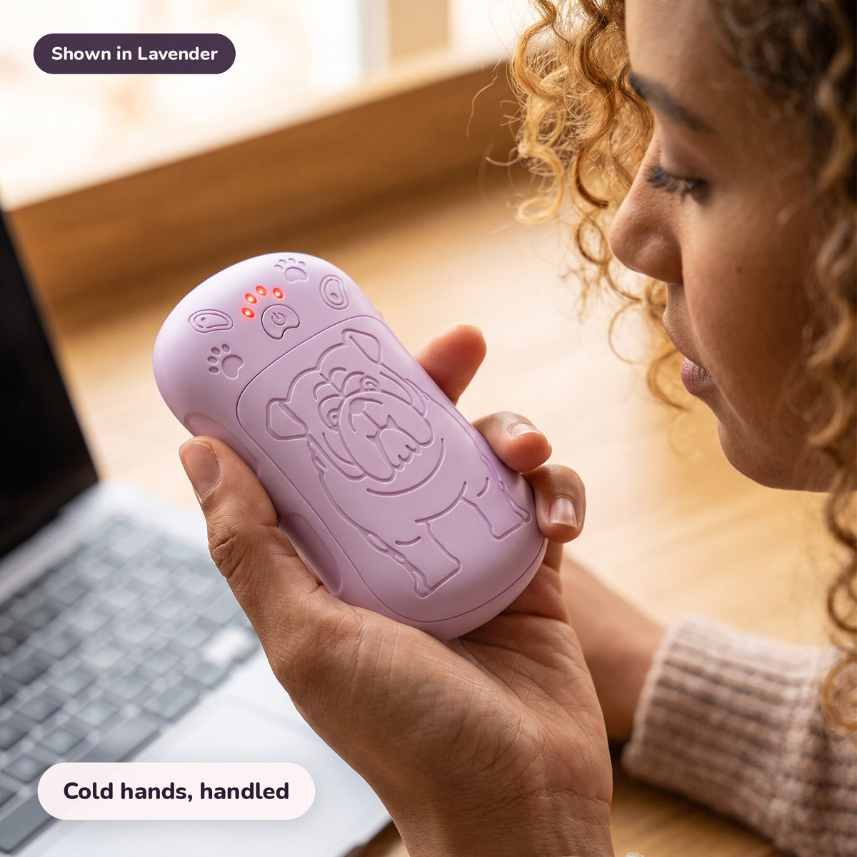 Snugglet Pup Warmer in Lavender: Cold hands, handled