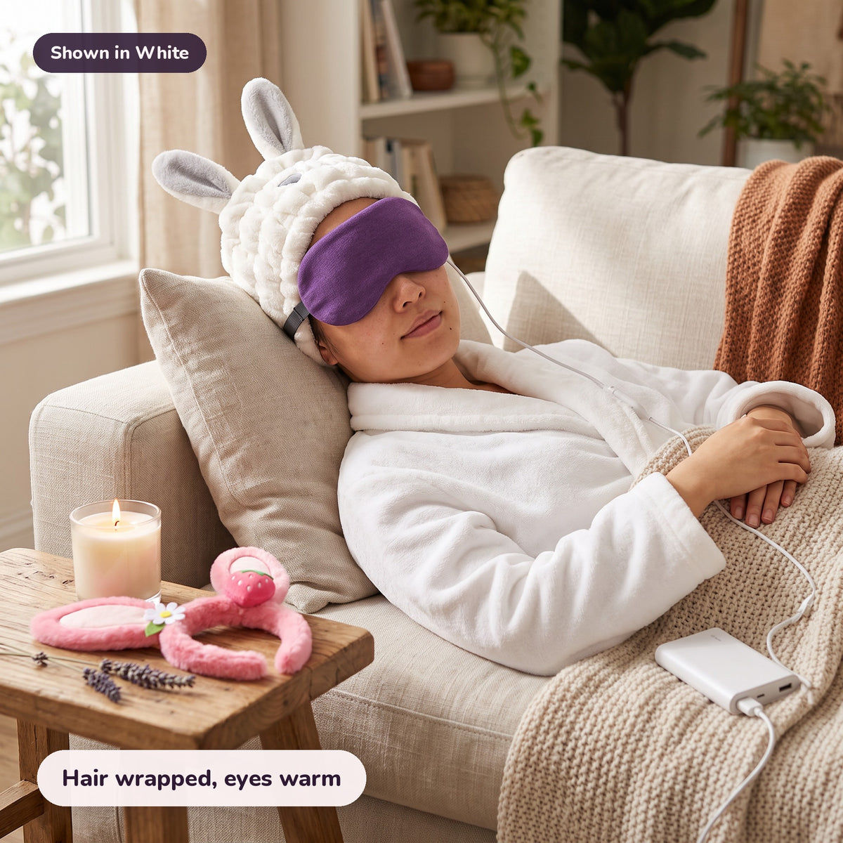 The Sunday Reset Kit in White: Hair wrapped, eyes warm