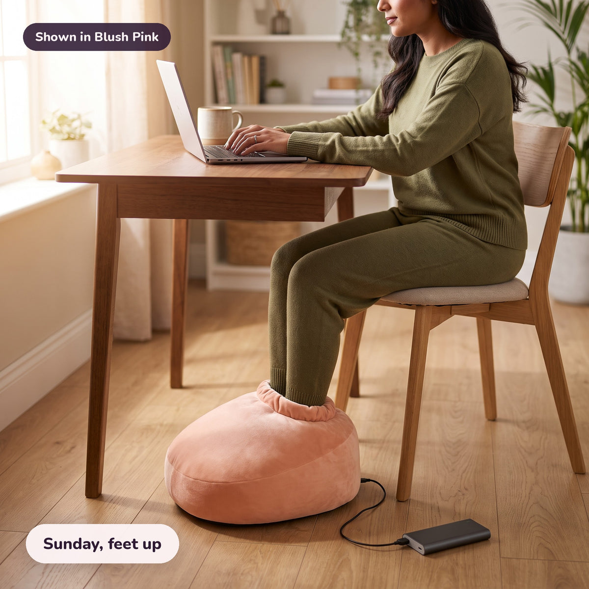 Snugglet Paw Warmer in Blush Pink: Sunday, feet up