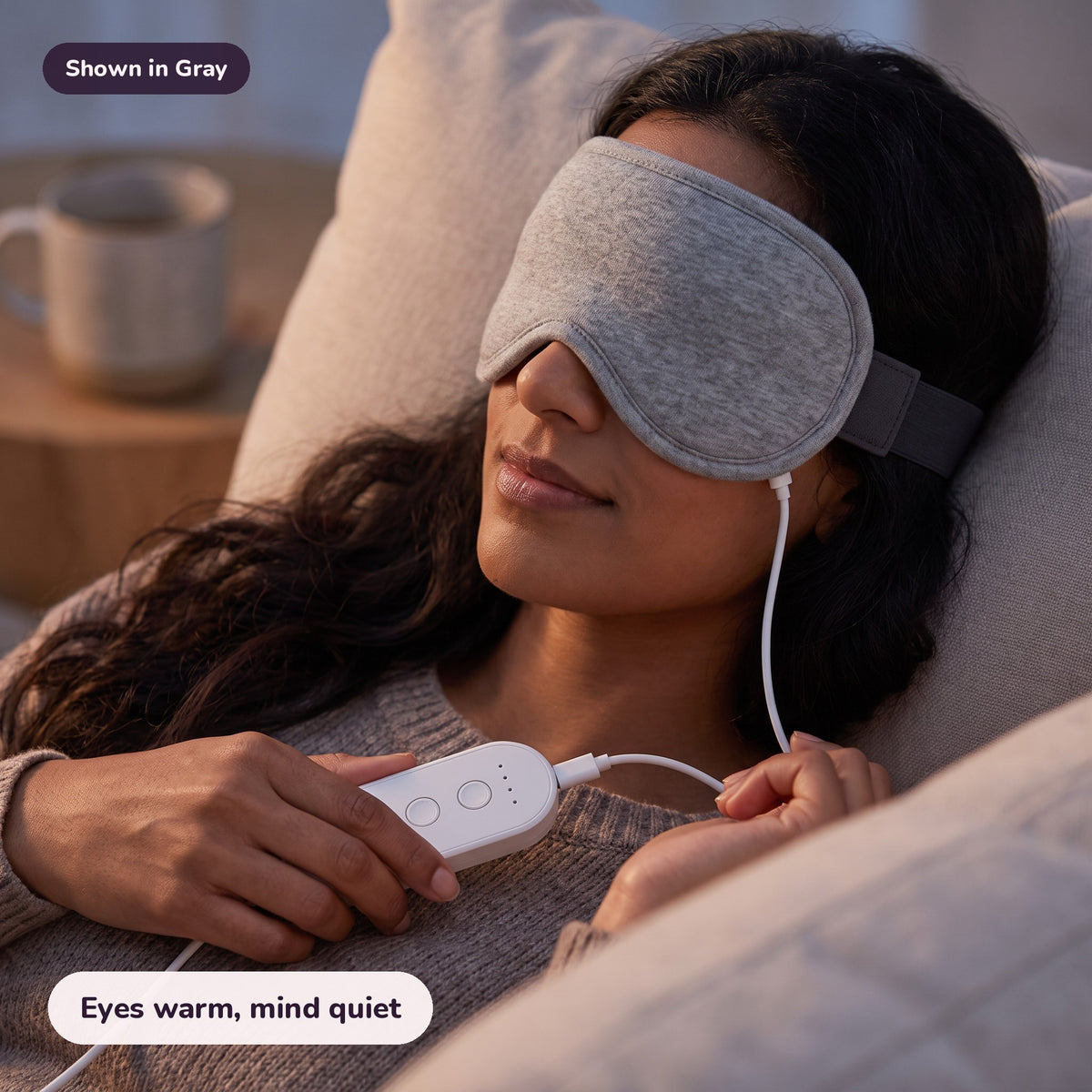 Snugglet Dusk Mask in Gray: Eyes warm, mind quiet