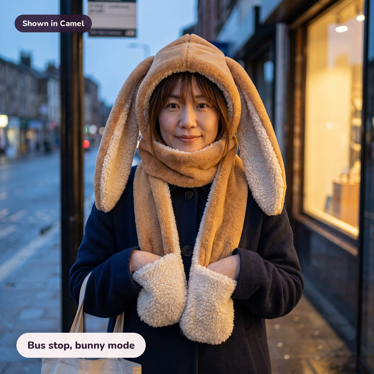 Snugglet Bunny Set in Camel: Bus stop, bunny mode